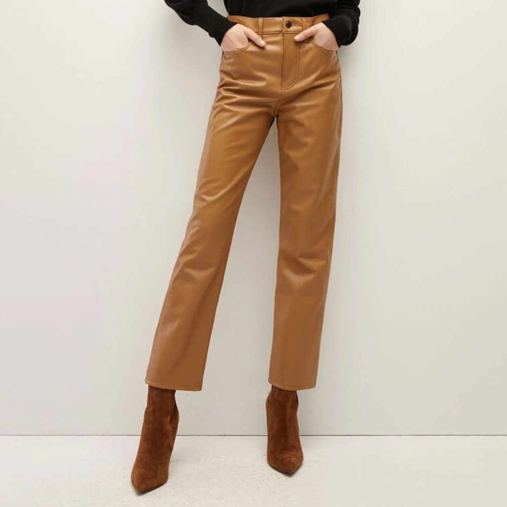 Veronica Beard Cognac Joey Vegan Leather Pants
